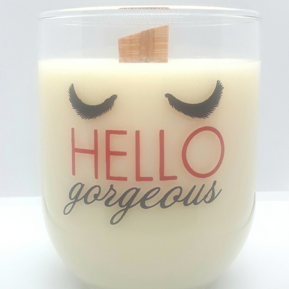 Hello Gorgeous 16oz glass Soy Candle.